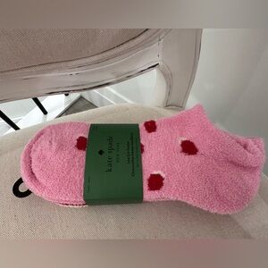 NWT 3 piece Set Kate Spade Pink Fuzzy Socks with Red Hearts